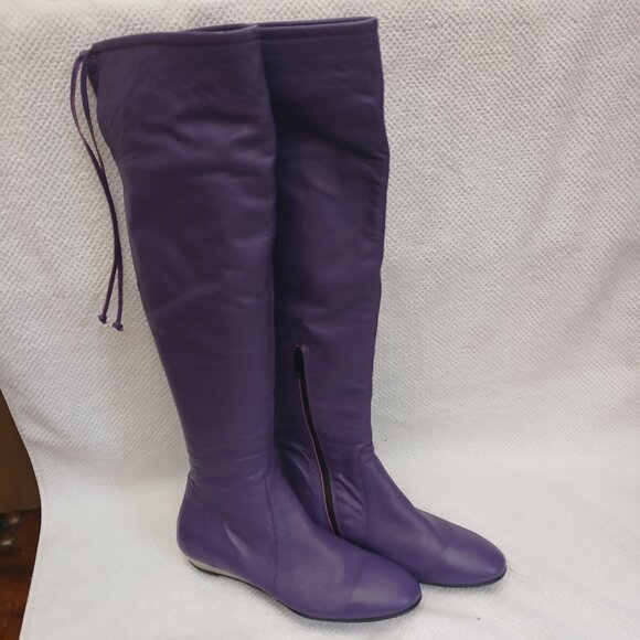 Pair of leather aubergine tall boots. New and Unworn. - Picture 1 of 6